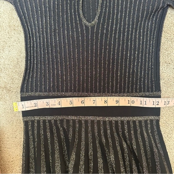 PINKO Bitter Two-tone Midi Dress in Stretch Jersey Black Gold Sparkle Metallic M - Picture 10 of 11